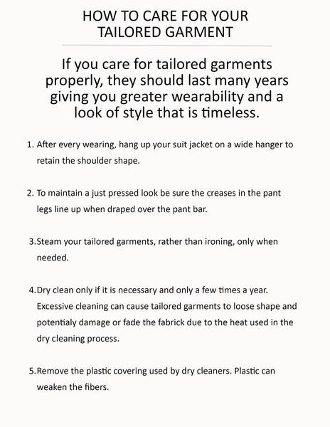 How to care for your tailored garment
